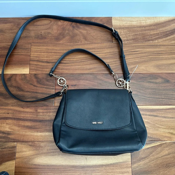 Nine West Dreama Flat Front Satchel in Black Shoulder or Crossbody - Picture 3 of 7